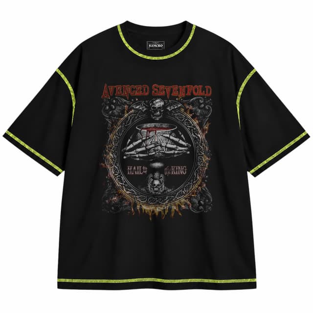 Avenged Sevenfold - Drink — Unisex oversize, Negro con costura verde
