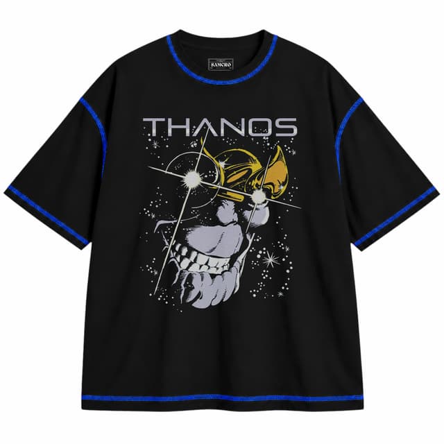 Avengers 16 — Unisex oversize, Negro con costura azul