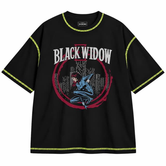 Avengers 19 — Unisex oversize, Negro con costura verde