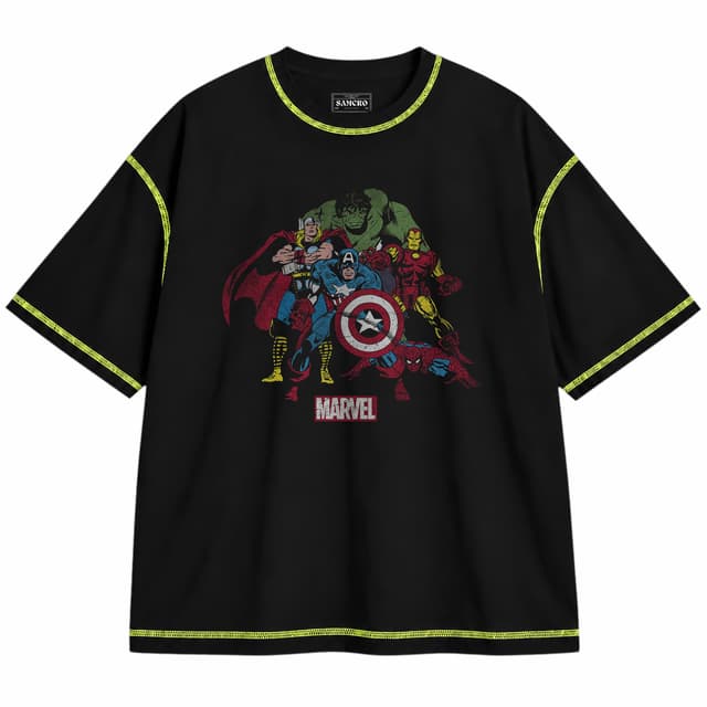 Avengers 22 — Unisex oversize, Negro con costura verde