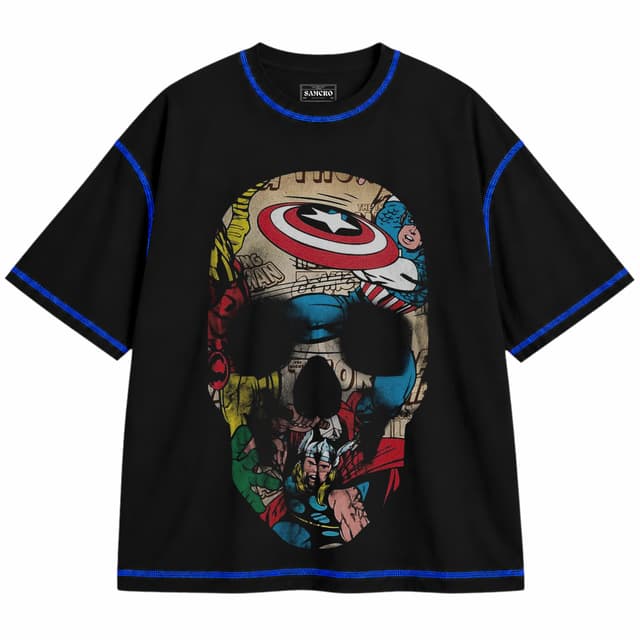 Avengers 3 — Unisex oversize, Negro con costura azul