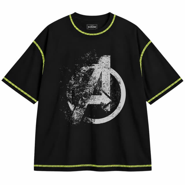 Avengers 42 — Unisex oversize, Negro con costura verde