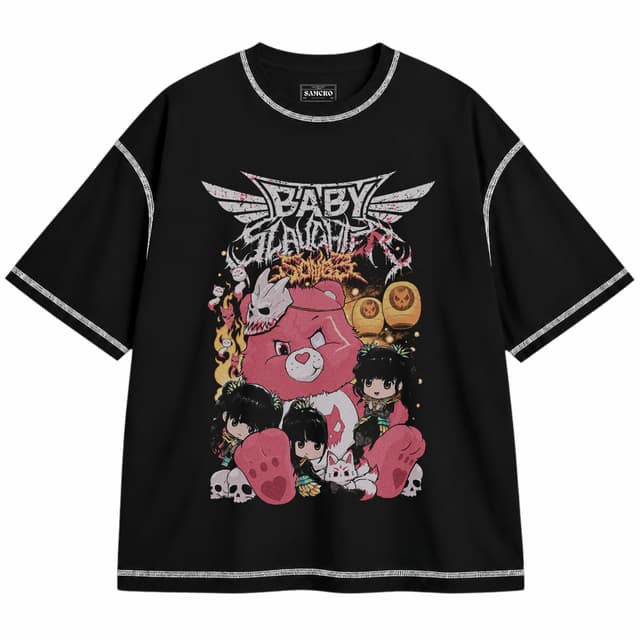 Babymetal - Baby Slaughter Bear — Unisex oversize, Negro con costura blanca