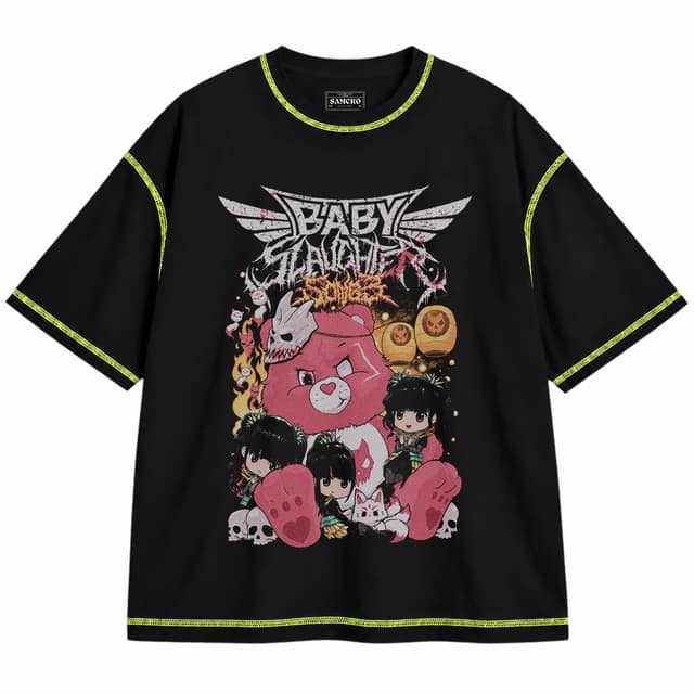 Babymetal - Baby Slaughter Bear — Unisex oversize, Negro con costura verde