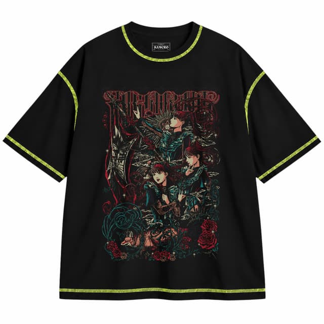 Babymetal - Metal March — Unisex oversize, Negro con costura verde