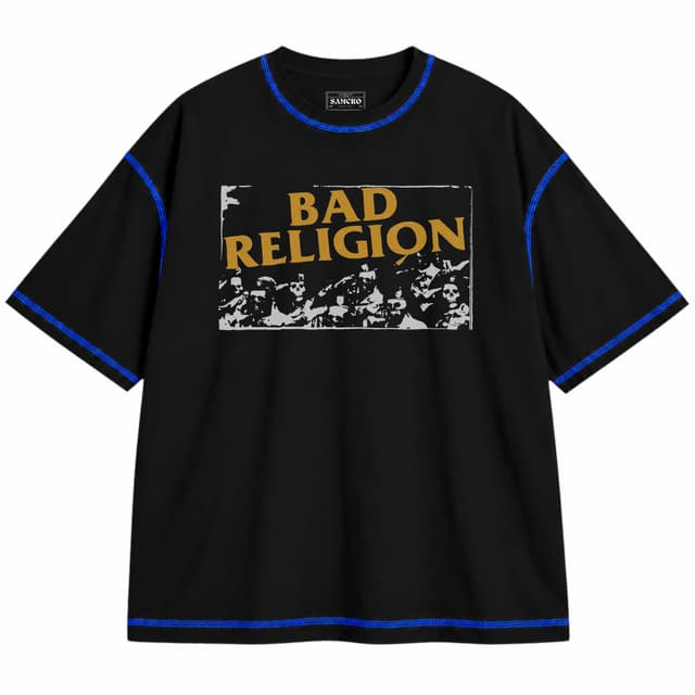 Bad Religion 4 — Unisex oversize, Negro con costura azul