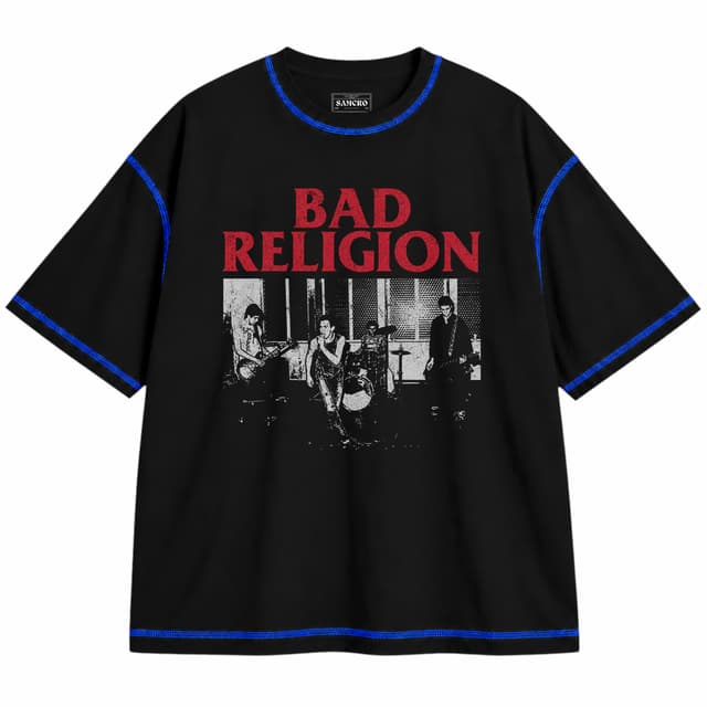 Bad Religion - Live 1980 — Unisex oversize, Negro con costura azul