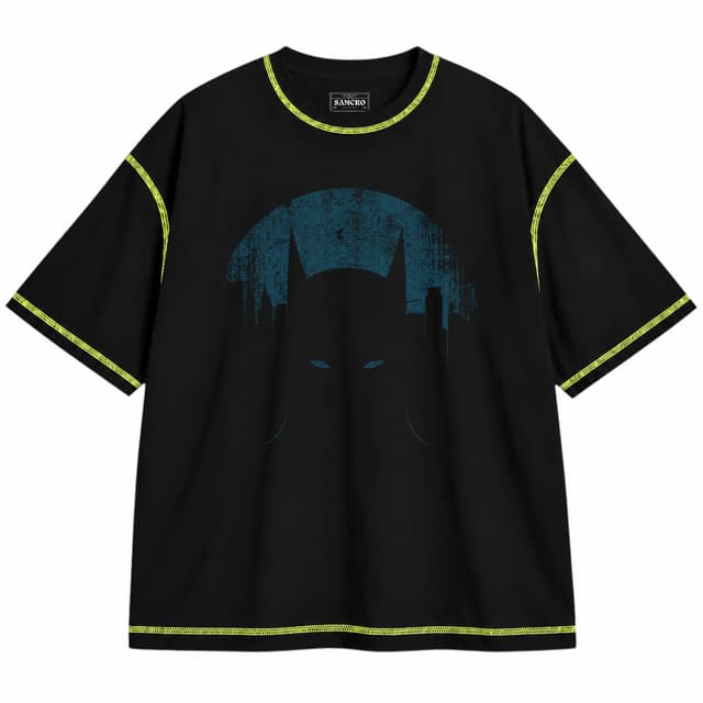 Batman 6 — Unisex oversize, Negro con costura verde