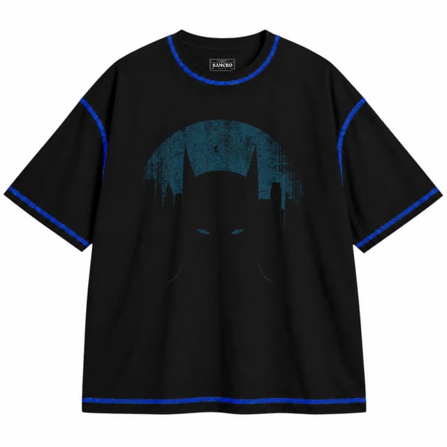 Batman 6 — Unisex oversize, Negro con costura azul