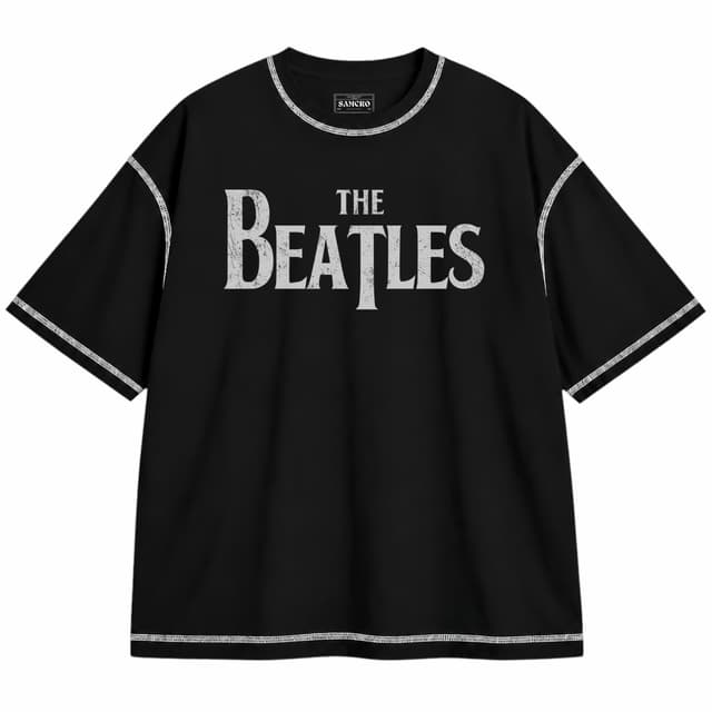 Beatles 1 — Unisex oversize, Negro con costura blanca