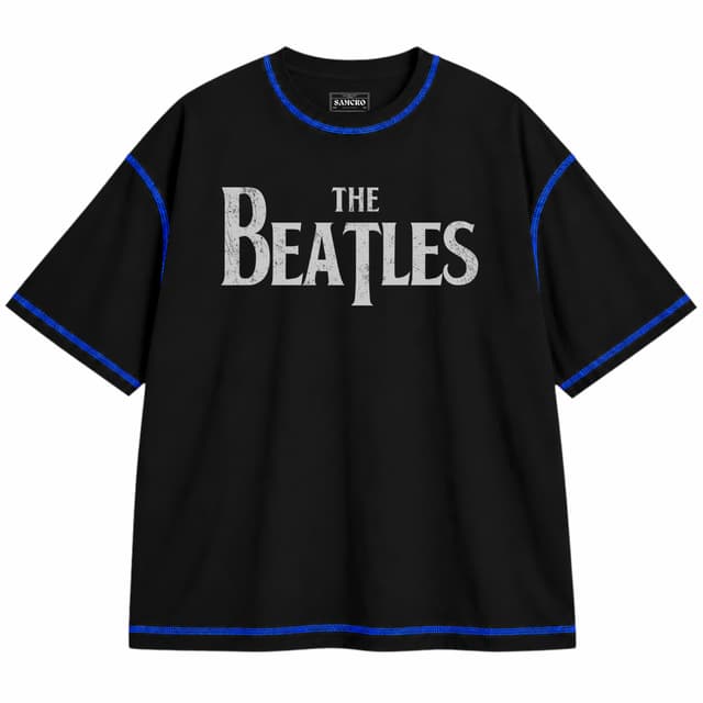 Beatles 1 — Unisex oversize, Negro con costura azul