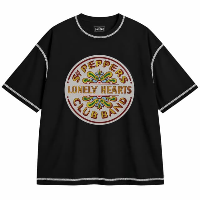 Beatles 10 — Unisex oversize, Negro con costura blanca