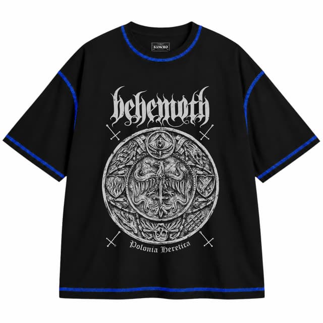 Behemoth 1 — Unisex oversize, Negro con costura azul