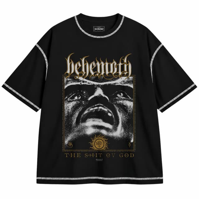 Behemoth - The Shit Ov God Reign — Unisex oversize, Negro con costura blanca