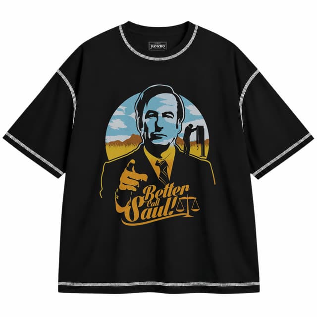 Better Call Saul 6 — Unisex oversize, Negro con costura blanca