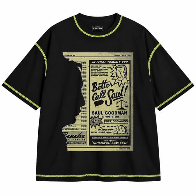 Better Call Saul 7 — Unisex oversize, Negro con costura verde