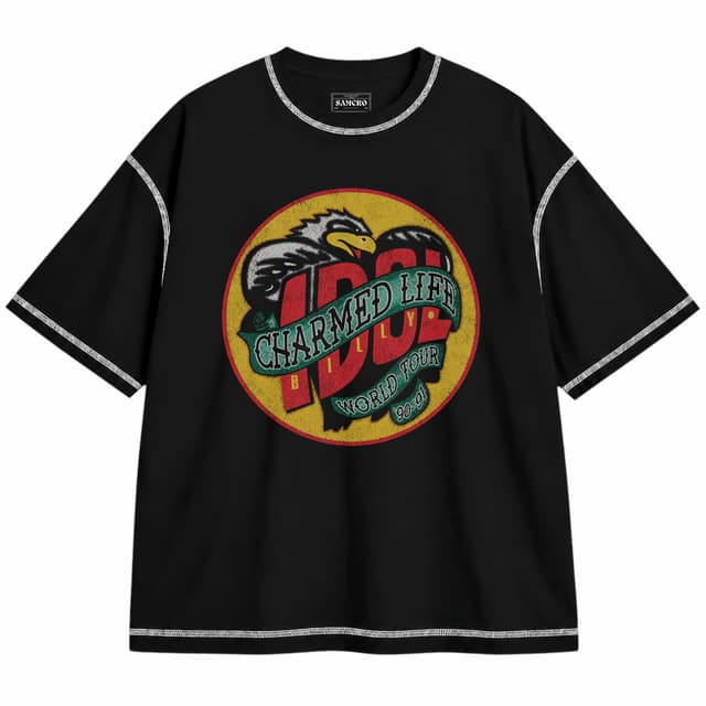 Billy Idol - Charmed Life — Unisex oversize, Negro con costura blanca