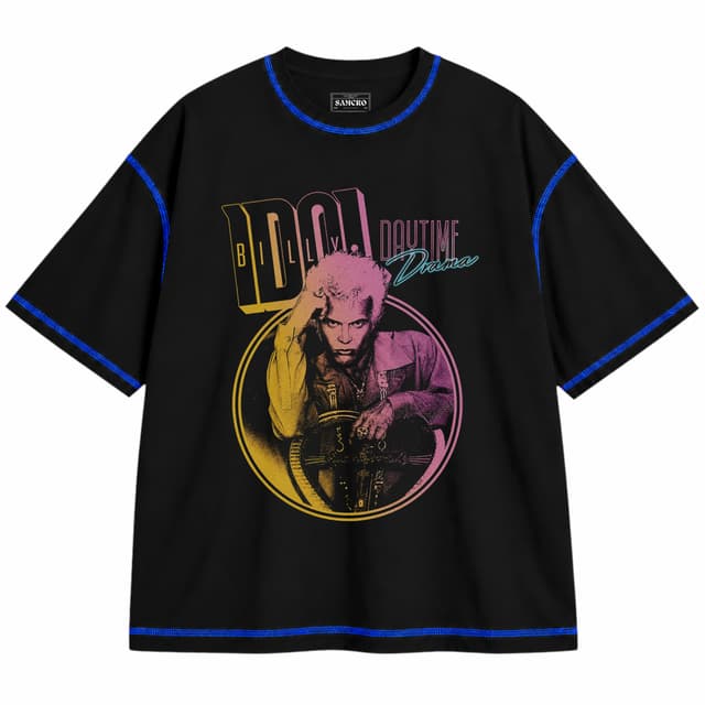Billy Idol - Daytime Drama — Unisex oversize, Negro con costura azul