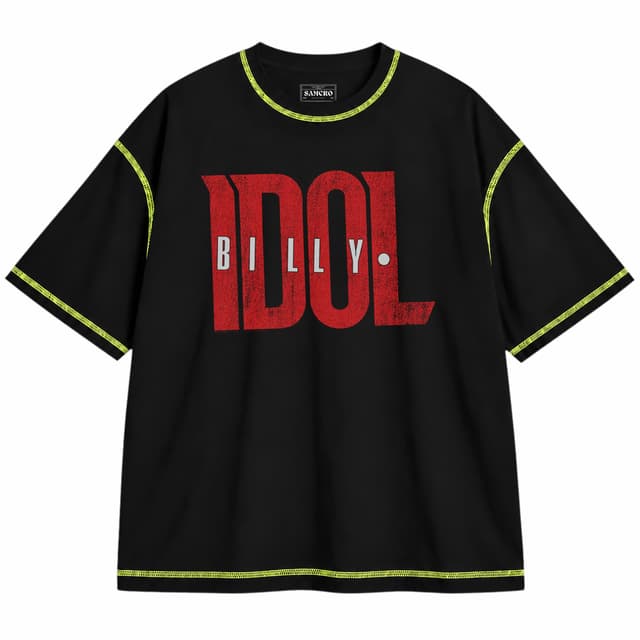 Billy Idol - Logo — Unisex oversize, Negro con costura verde