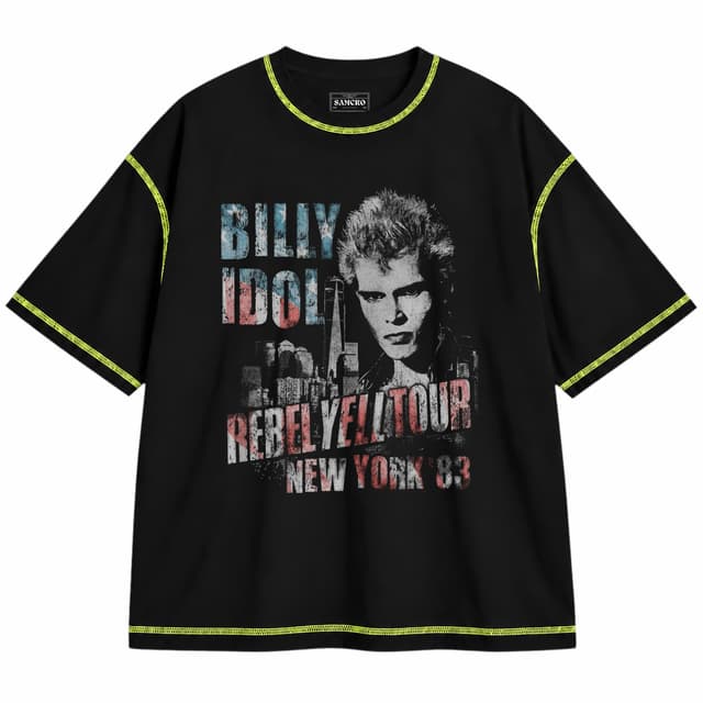 Billy Idol - NY 1983 — Unisex oversize, Negro con costura verde