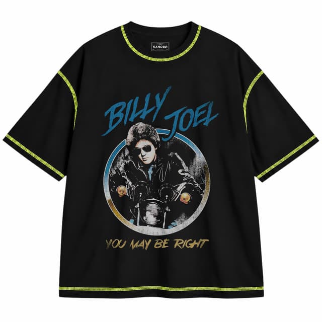 Billy Joel 1 — Unisex oversize, Negro con costura verde