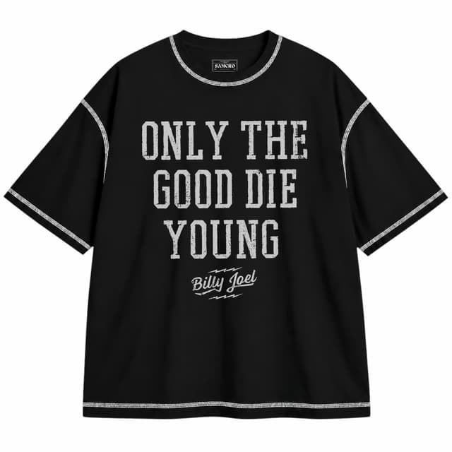 Billy Joel 2 — Unisex oversize, Negro con costura blanca