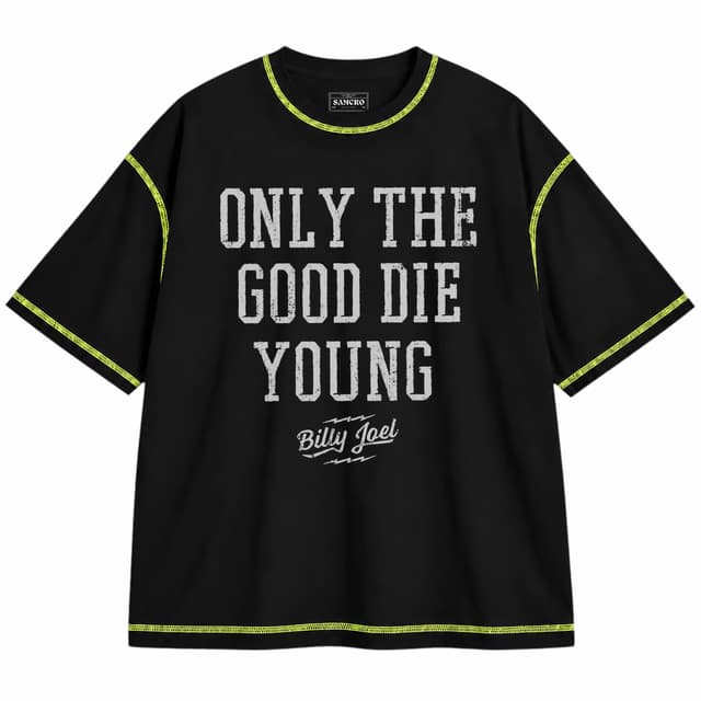 Billy Joel 2 — Unisex oversize, Negro con costura verde