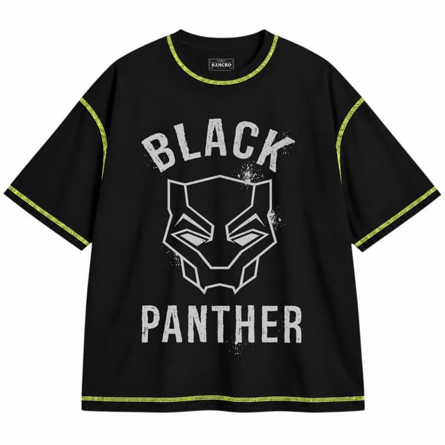 Black Panther 2 — Unisex oversize, Negro con costura verde
