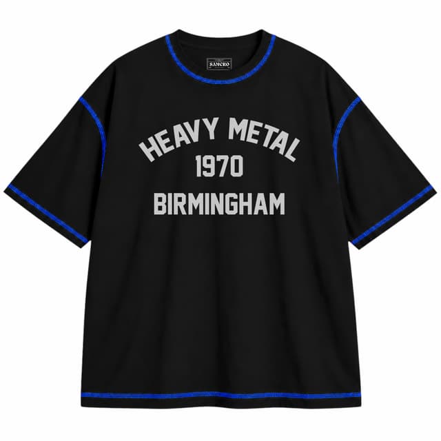 Black Sabbath 10 — Unisex oversize, Negro con costura azul