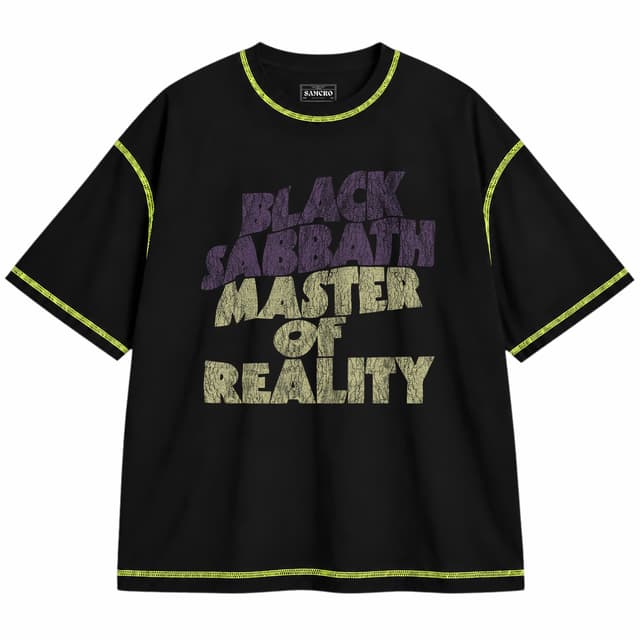 Black Sabbath 18 — Unisex oversize, Negro con costura verde