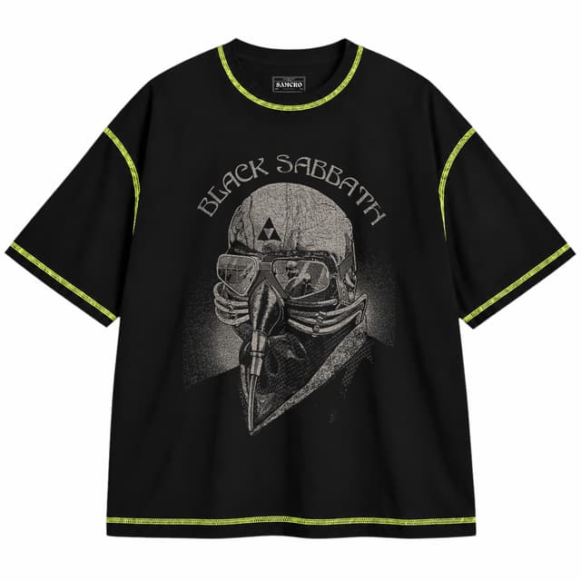 Black Sabbath 6 — Unisex oversize, Negro con costura verde