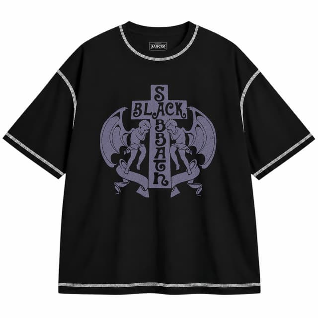 Black Sabbath - Angels — Unisex oversize, Negro con costura blanca
