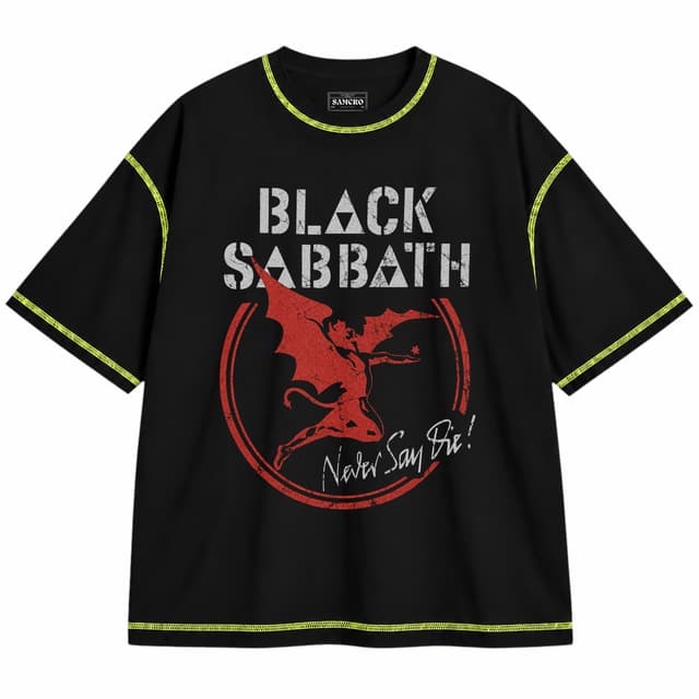 Black Sabbath - Archangel Never Say Die — Unisex oversize, Negro con costura verde