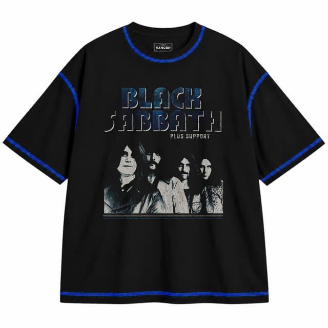 Black Sabbath - Deutsches 73 — Unisex oversize, Negro con costura azul