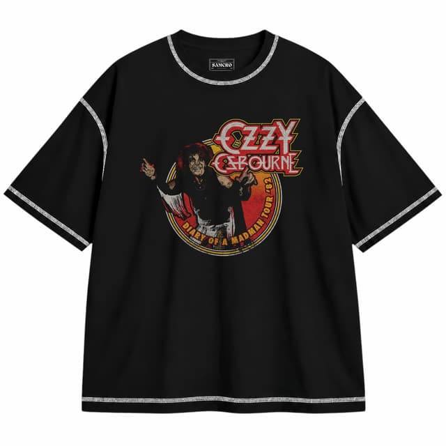 Black Sabbath - Diary of a Mad Man Tour 1982 — Unisex oversize, Negro con costura blanca