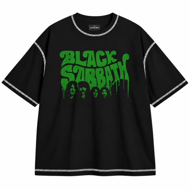 Black Sabbath - Graffiti — Unisex oversize, Negro con costura blanca