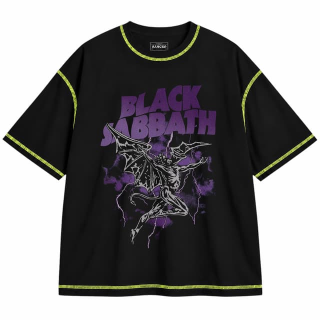 Black Sabbath - Henry Lightening — Unisex oversize, Negro con costura verde