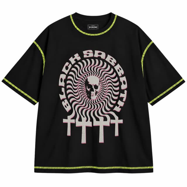 Black Sabbath - Hypnotic Skull — Unisex oversize, Negro con costura verde
