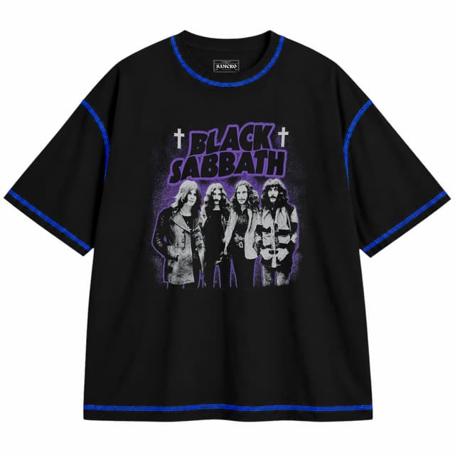 Black Sabbath - Masters of Reality — Unisex oversize, Negro con costura azul