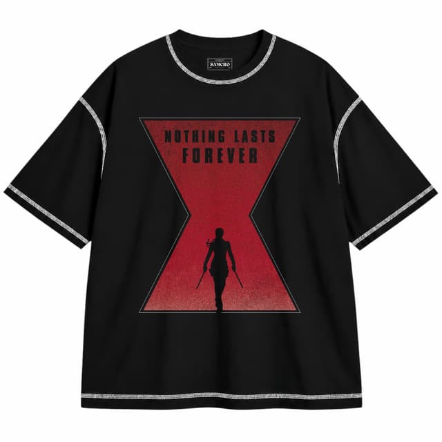 Black Widow 12 — Unisex oversize, Negro con costura blanca