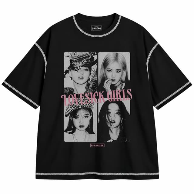 Blackpink - Love Sick — Unisex oversize, Negro con costura blanca