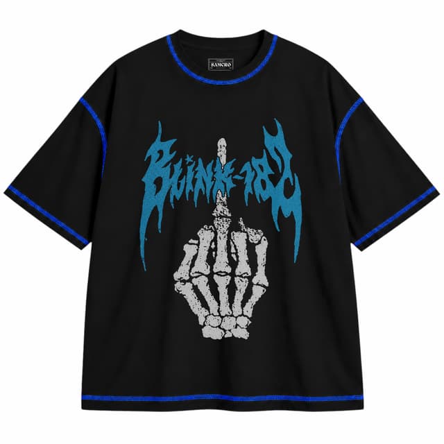 Blink-182 - Middle Finger — Unisex oversize, Negro con costura azul