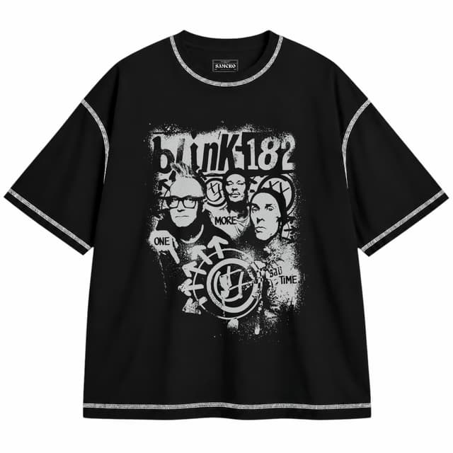 Blink-182 - One More Time — Unisex oversize, Negro con costura blanca