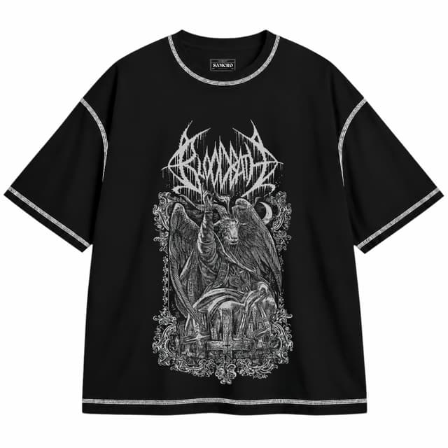 Bloodbath - Baphomet — Unisex oversize, Negro con costura blanca
