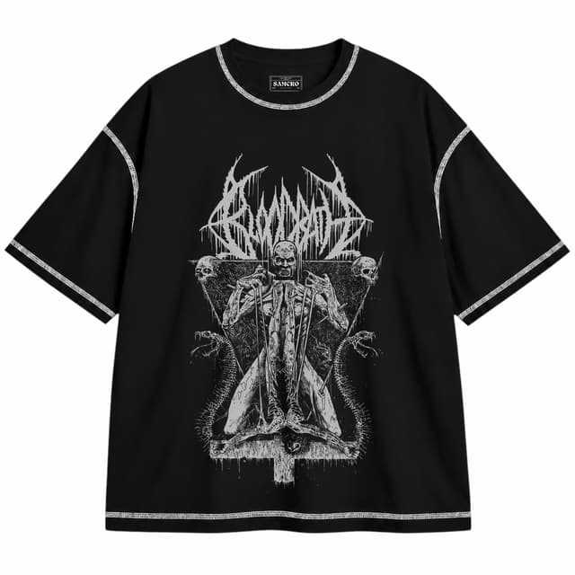 Bloodbath - I Serve Only the Beast — Unisex oversize, Negro con costura blanca