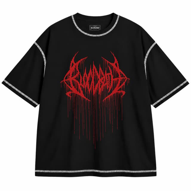 Bloodbath - Logo — Unisex oversize, Negro con costura blanca