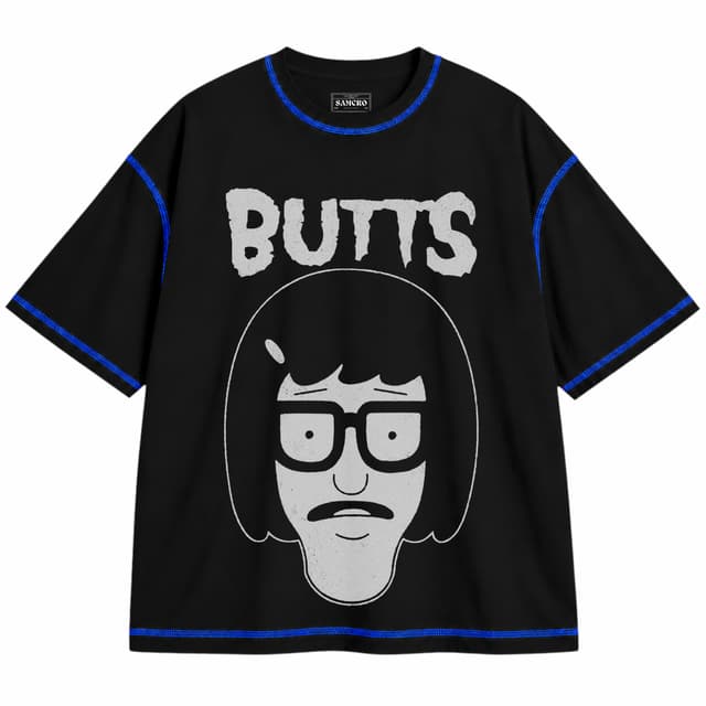 Bob's Burgers 5 — Unisex oversize, Negro con costura azul