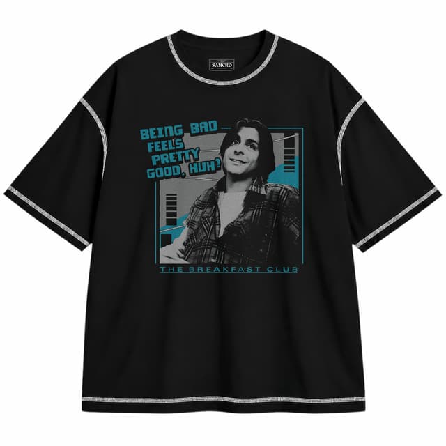 Breakfast Club 8 — Unisex oversize, Negro con costura blanca