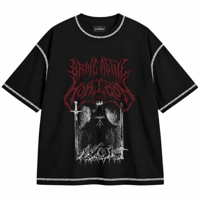 Bring Me the Horizon - Red Hex Graphic — Unisex oversize, Negro con costura blanca