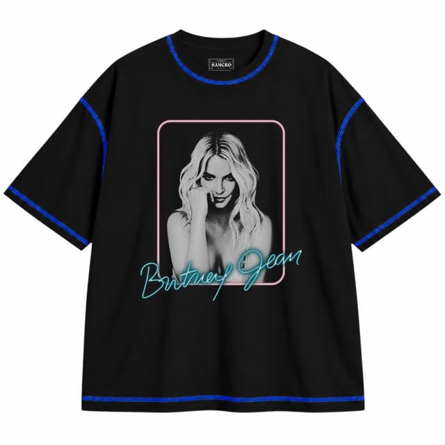 Britney Spears - Jean Photo — Unisex oversize, Negro con costura azul